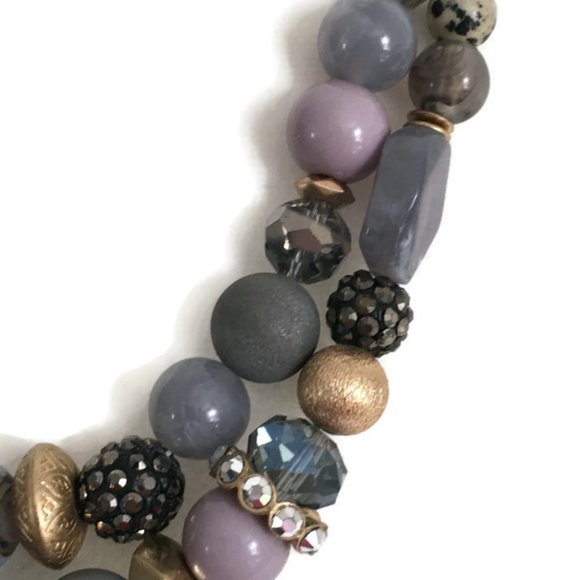 C1946 Gold & SilverTone Sparkly Gray Bead 2 Strand Necklace - Picture 3 of 7